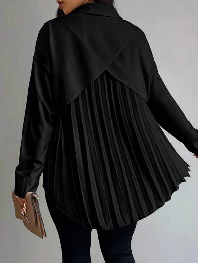 EMERY ROSE 大码纯色衬衫领扣式长袖休闲衬衫