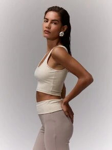 MUSERA Scoop Neck Fitted Cropped Tank Top Vacation Spring Summer Casual - Apricot - View 4