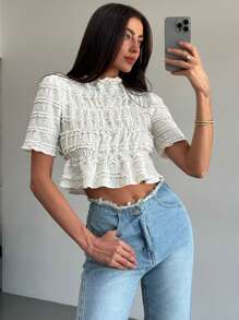 Aloruh 全新提花针织圆领弹力袖口上衣