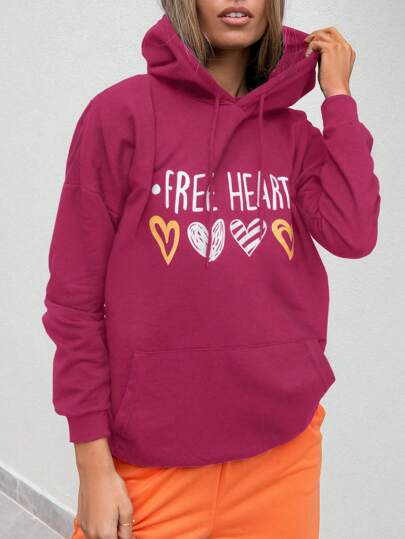 Cottnline 95% CottonWomen's Hooded Drawstring Letter Printed Long Sleeve Casual Loose Sweatshirt