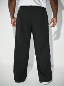 Manfinity VCAY Men's Plus Size Casual Woven Mid Waist Drawstring Ankle Pants With Reflective Trim, For Daily Wear - Black - View 2