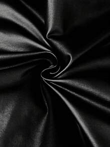 Slaydiva Sexy Black PU Deep V-Neck Open Back Gold Metal Button Fitted Jumpsuit - Black - View 7