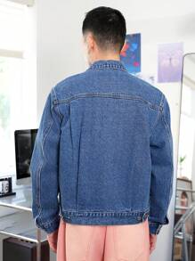 Manfinity Homme 男士海军蓝复古水洗宽松休闲夹克 - 深色水洗藍 - 查看 2