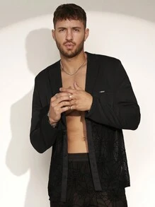 FeverCity Men's Patchwork Spider Web Flocked Jacket And Pants Suit