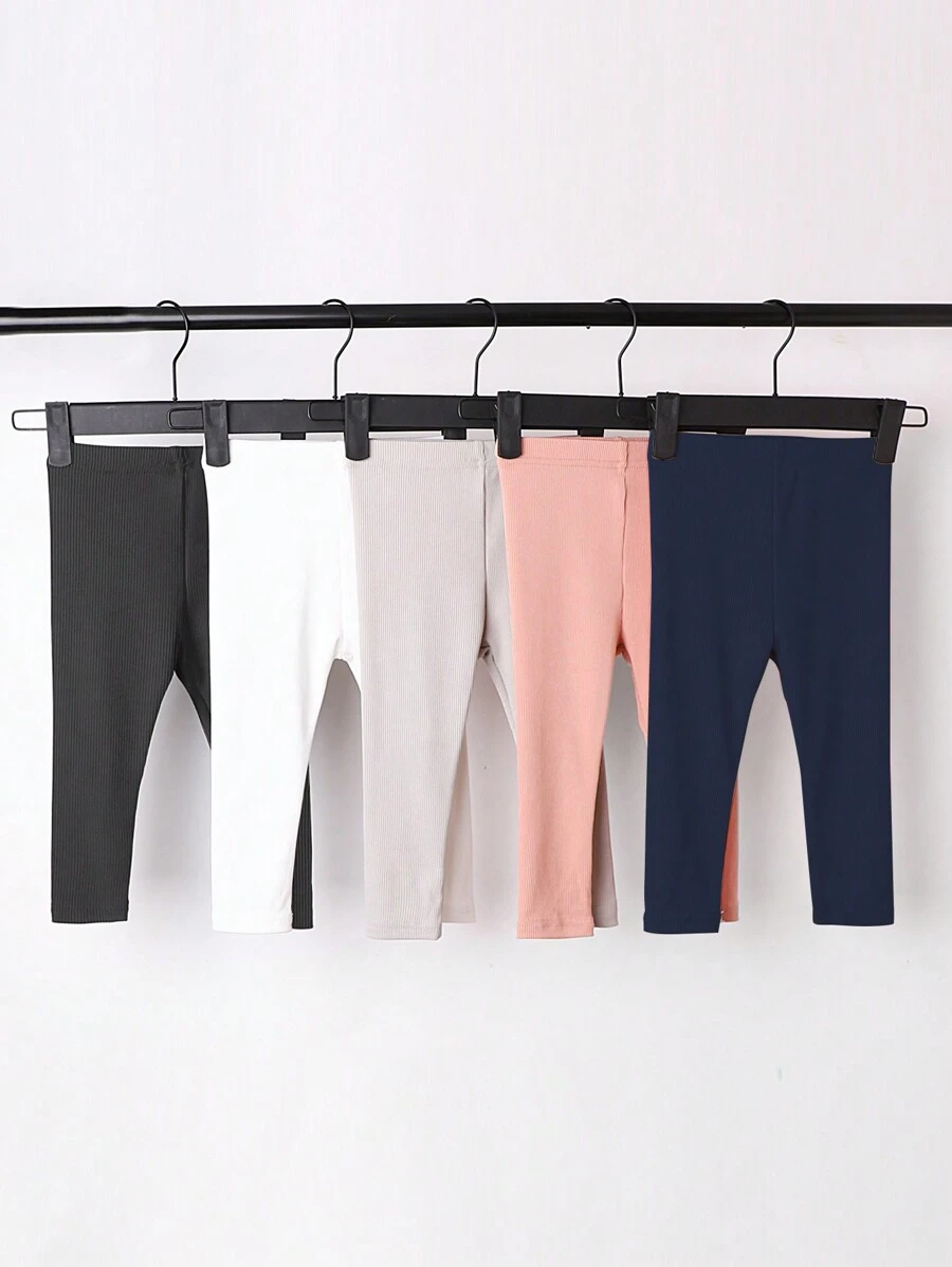 Baby Girls Multi-Piece Set Casual Simple Leggings Ribbed High Elastic Versatile Pants, Spring & Autumn - Multicolor - View 1