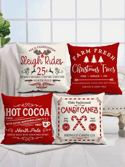 4pcs Christmas Pillowcase Xmas Gift Home Accessories Living Room Sofa Bedroom Contemporary Style Zipper Pillow Case Without Pillow Core