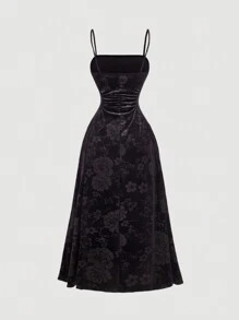 SHEIN MOD Vestido negro plisado de terciopelo con tirantes para mujer de talla grande, vestido de graduación negro, vestido de terciopelo, vestido para feria del renacimiento, ropa de bruja, vestidos elegantes para mujer, vestido de vampiro