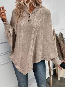 SHEIN LUNE Suéter informal de mujer con cuello vuelto, botones y mangas de murciélago