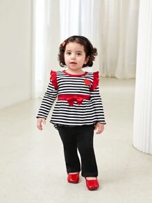 Bộ đồ liền thân hình trái tim sọc đen trắng ấm áp, thoải mái và thời trang cho bé gái, mùa thu/đông - Nhiều màu - Xem 3