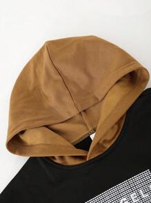 Tween Boys Minimalist Stylish New Loose Contrast Color Thickened Hooded Sweatshirt - Multicolor - View 6