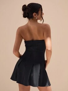 Glamine Women Colorblock Mini Bandeau Bodycon Dress - Black - View 2