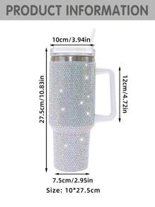 Bình nước giữ nhiệt bằng thép không gỉ 40oz, cốc và cốc có dung tích lớn có quai cầm, trang trí bằng đá giả kim cương và ống hút, bình nước cách nhiệt chân không dùng cho gia đình, văn phòng hoặc ô tô, trường học, cốc có thể tái sử dụng có ống hút nắp lật chống rò rỉ (màu trắng) làm quà tặng Giáng sinh cho ngày lễ - trắng - Xem 6