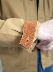 Claim Dot Áo khoác denim kaki nhung dáng rộng cổ điển dành cho nam - Màu Khaki - Xem 5