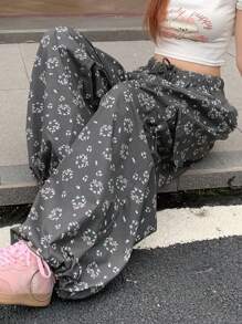 DAZY Quần Cargo Cinched Waist Cinched Floral Ditsy dành cho nữ - Xám - Xem 2