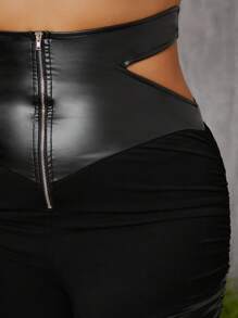 evoluSHEIN X Anitta GAUTII Designer Plus Size Women High Waist Hollow Out Ruched Slim Fit Leggings, Holiday, Thanksgiving, Festival - Black - View 5
