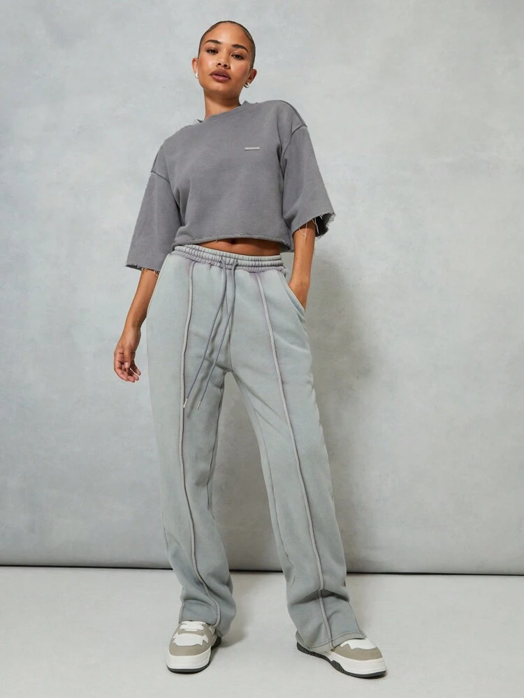 SUMWON WOMEN Washed Boxy Sleeves Crop T-Shirt With Raw Hem