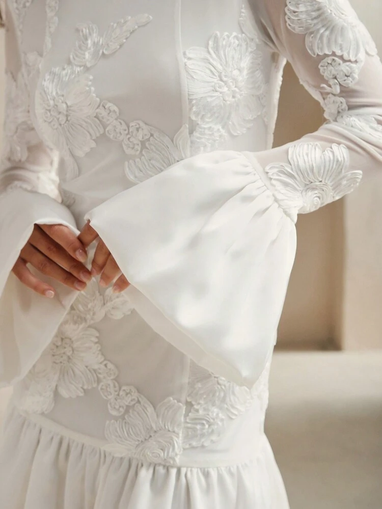 Elegant French Embroidered Fitted Floral Midi Dress For Women Embroidery Women Outfit