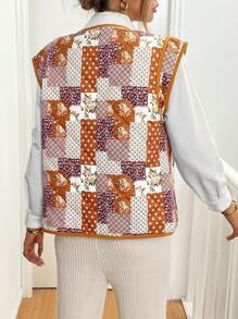 SHEIN Essnce Neue Damen Weste mit Ditsy Blumen Muster, modischer warmer Wintermantel für Damen, Herbst/Winter 2024 - Verschiedenfarbig - Übersicht 2