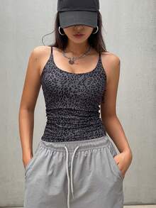 DAZY Women's Adjustable Strap Fitted Wide Collar Camisole - Dark Grey - View 3