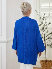 SHEIN LUNE Plain Long Sleeve Front Button-Up Casual Top Fall Sweaters - Royal Blue - View 2