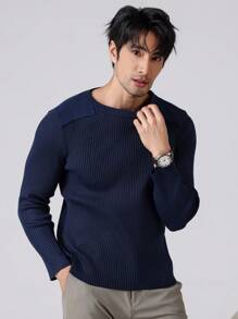 Manfinity Homme Pulover casual pentru bărbați, cu mânecă lungă, cu decolteu uni, toamnă/iarnă - Albastru - Vizualizare 6