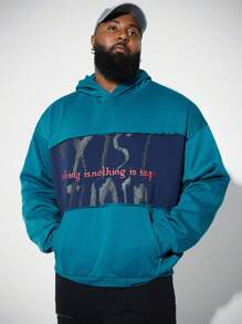 Manfinity VCAY Plus Size Men's Casual Knitted Patchwork Dropped Shoulder Hoodie Sweatshirt, Suitable For Fall/Winter - Multicolor - View 2