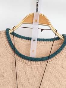 SHEIN LUNE Lose geschnittener, Farbblock Jacquard-Strick-Pullover mit Tasche für Damen