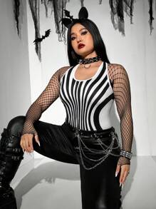 Flirla Body senza schienale a righe bianche e nere in maglia oversize per donne - Bianco e nero - Visualizzare 5