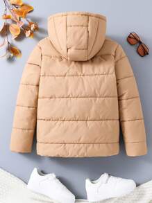 Tween Boys Casual Simple Padded Coat - Khaki - View 2