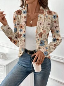 SHEIN LUNE 1 件女式休闲宽松前开襟西装外套，适合秋冬季 - 彩色 - 查看 3