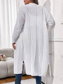 Calvaya Plus Size Women's Solid Color Simple Casual Long Sleeve Cardigan - White - View 2
