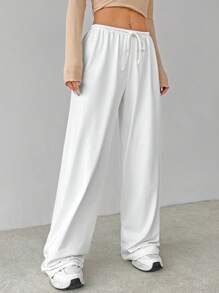 SHEIN Tall Soft White Knitted Home Baggy Pants, Loose Pants - White - View 7