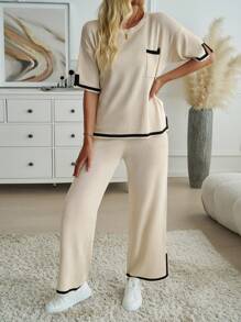 2-Piece Women's Casual Contrast-Color Sweater Set - Apricot - View 5