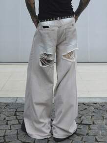 Manfinity EMRG Vaqueros de pernera ancha informales con bolsillos para hombre - Beis - Ver 3