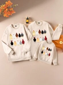 Babymeisjes bedrukte licht kaki ronde hals casual trui voor herfst en winter
