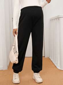 SHEIN Umstandsmode Unifarben Hose mit hoher Taille, Lässig