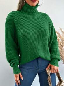 EURMUSE Turtleneck Drop Shoulder Jumper - Lime Green - View 4