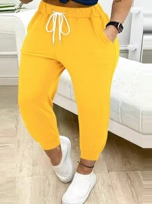 Plus Size Women's Solid Color Drawstring Waist Jogger Pants
