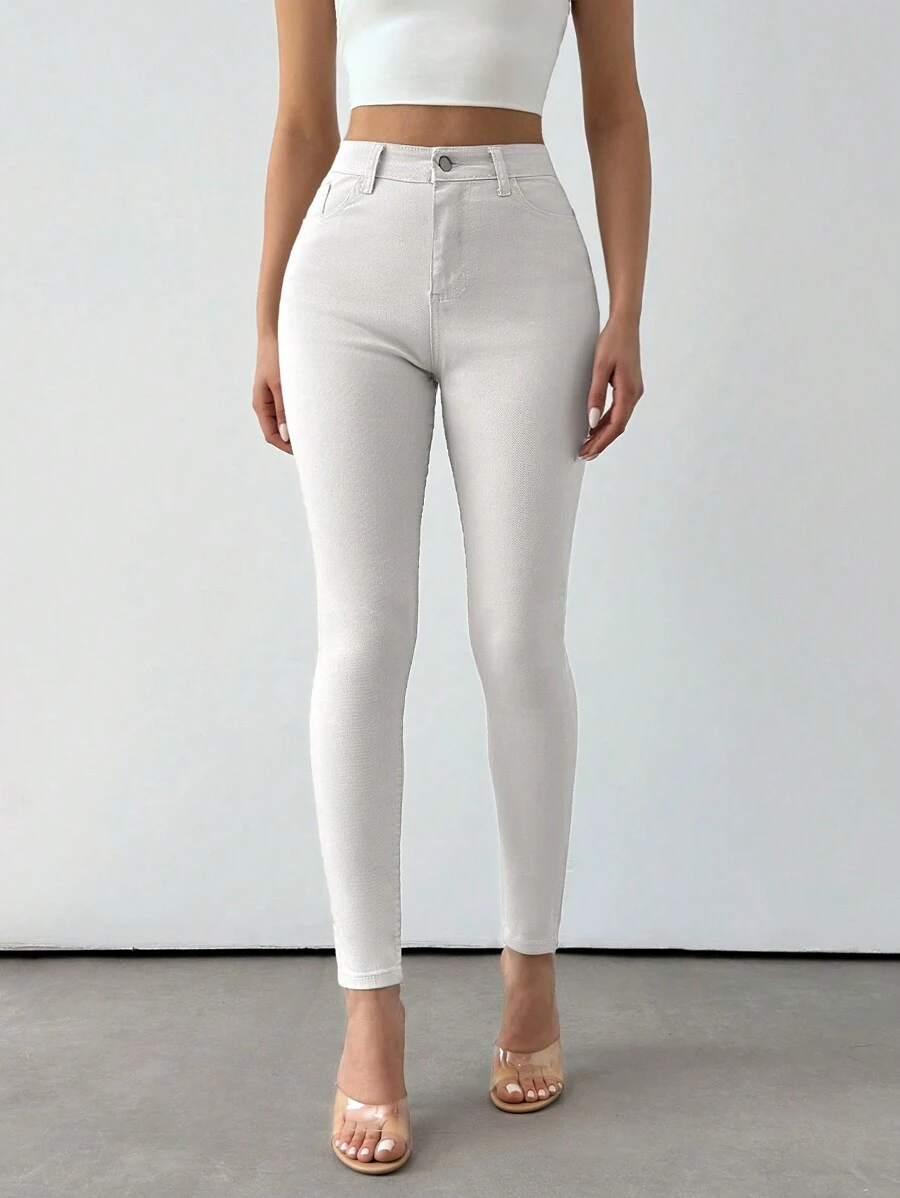 EURMUSE Quần Jeans Ống Đứng Ôm Dáng Màu Trơn Thường Ngày Cho Nữ - trắng - Xem 1