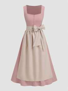 Fairmaia 女士 Dirndl 连衣裙：1 件隐形拉链无袖 Dirndl 连衣裙和 1 件系腰撞色围裙，Dirndl 连衣裙，非常适合巴伐利亚啤酒节/文艺复兴节/万圣节狂欢节/巴伐利亚主题派对 - 粉色 - 查看 1