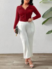 SHEIN Privé Plus Size Fitted Ruched Collar T-Shirt