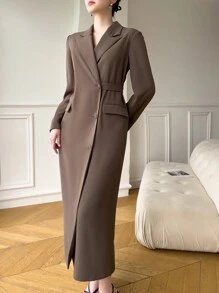 Modelyn 女式不对称翻领长袖纽扣前开襟简约休闲西装外套（秋冬款）