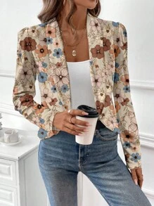 SHEIN LUNE 1 件女式休闲宽松前开襟西装外套，适合秋冬季 - 彩色 - 查看 5