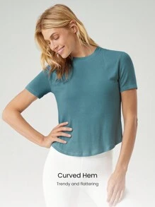 GLOWMODE Modal Soft Ribbed Round Neck Basic Tee Studio Daily Summer - Cadet Blue - View 3