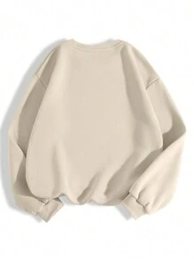 INAWLY 大码女式宽松蝴蝶印花圆领落肩长袖运动衫，秋冬季 - 米色 - 查看 2