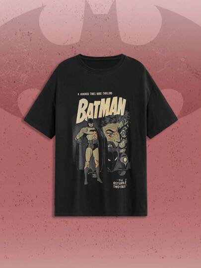 Batman X ROMWE Femmes Décontracté Ample Personnage de super-héros de bande dessinée et t-shirt oversize graphique avec slogan, t-shirt graphique d'été, unisexe