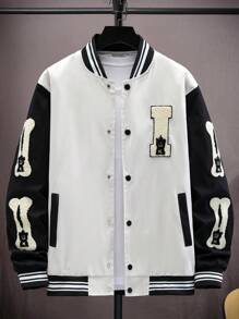Manfinity Homme Men's Solid Color Block Long Sleeve Button Front Casual Jacket - Beige - View 4