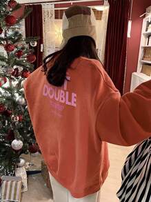 DAZY Women's Loose Letter Print Crew Neck Sweatshirt,Long Sleeve Tops,Fall Clothes - Burnt Orange - View 1