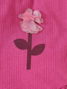 SHEIN Bộ đồ liền thân dài tay cổ tròn họa tiết hoa 3D cho bé gái - Màu Hồng Tươi - Xem 4