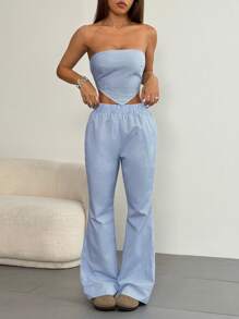 SHEIN Unity 2 件套女士夏季休闲条纹抹胸和裤子套装 - 彩色 - 查看 5